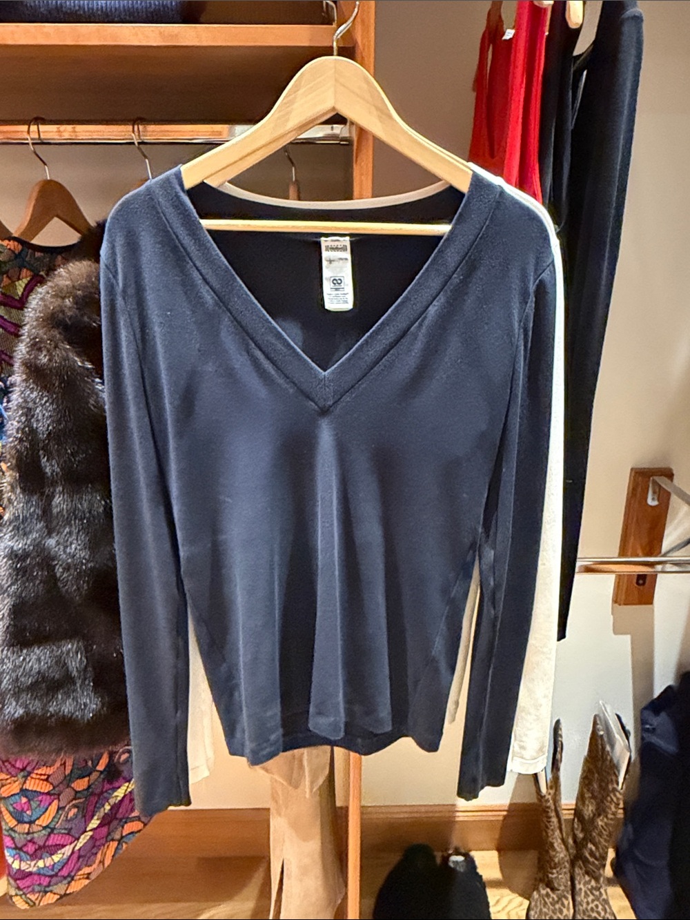 Wolford Navy V‑Neck Long Sleeve Top